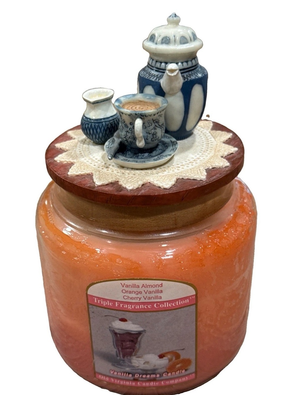 Old Virginia Candle Vanilla Dreams 16oz Stopper Tea Set Candle Capper 3 Scents